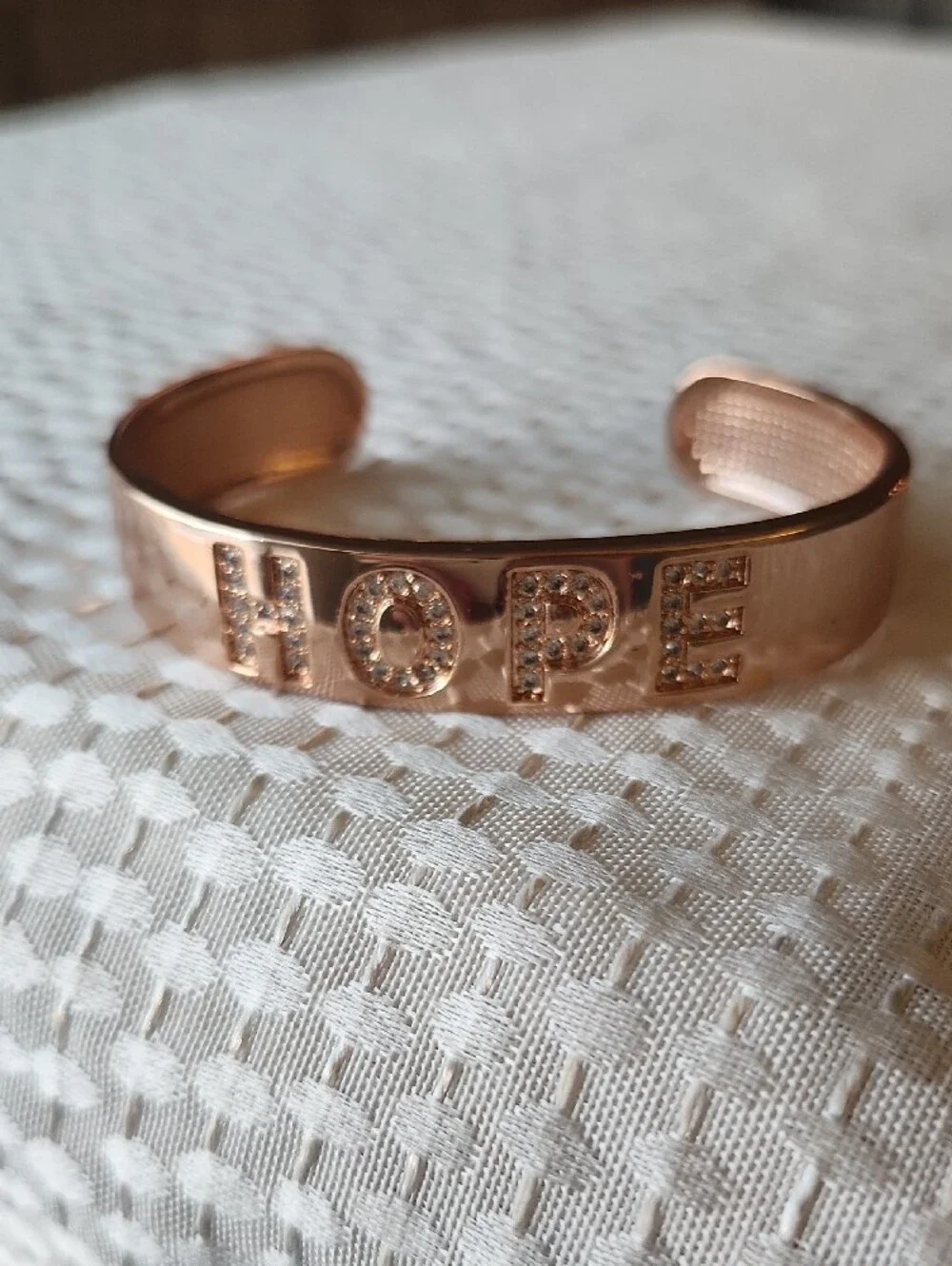 Rose Gold HOPE Cuff Bracelet with Crystal Accents